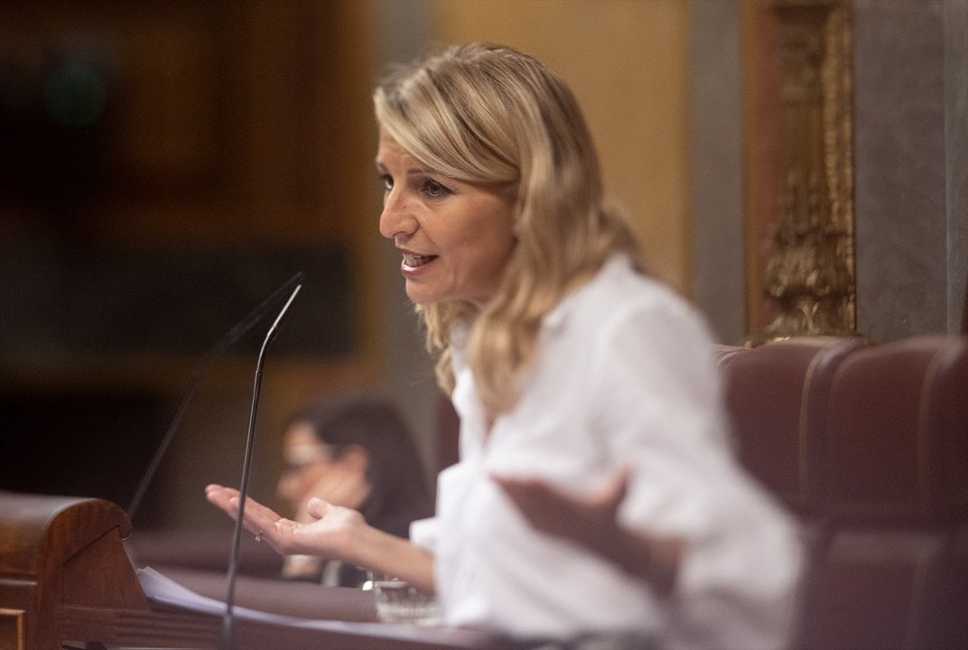 La vicepresidenta segunda y ministra de Trabajo, Yolanda Díaz, interviene durante una sesión plenaria, en el Congreso de los Diputados, a 26 de junio de 2024, en Madrid. (Foto: Eduardo Parra / Europa Press)