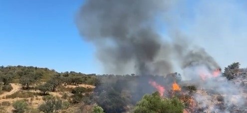 Incendio forestal declarado en San Silvestre de Guzmán. (Foto:  INFOCA)