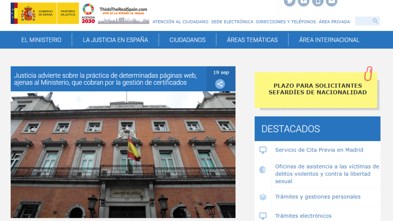 Página web del Ministerio de Justicia