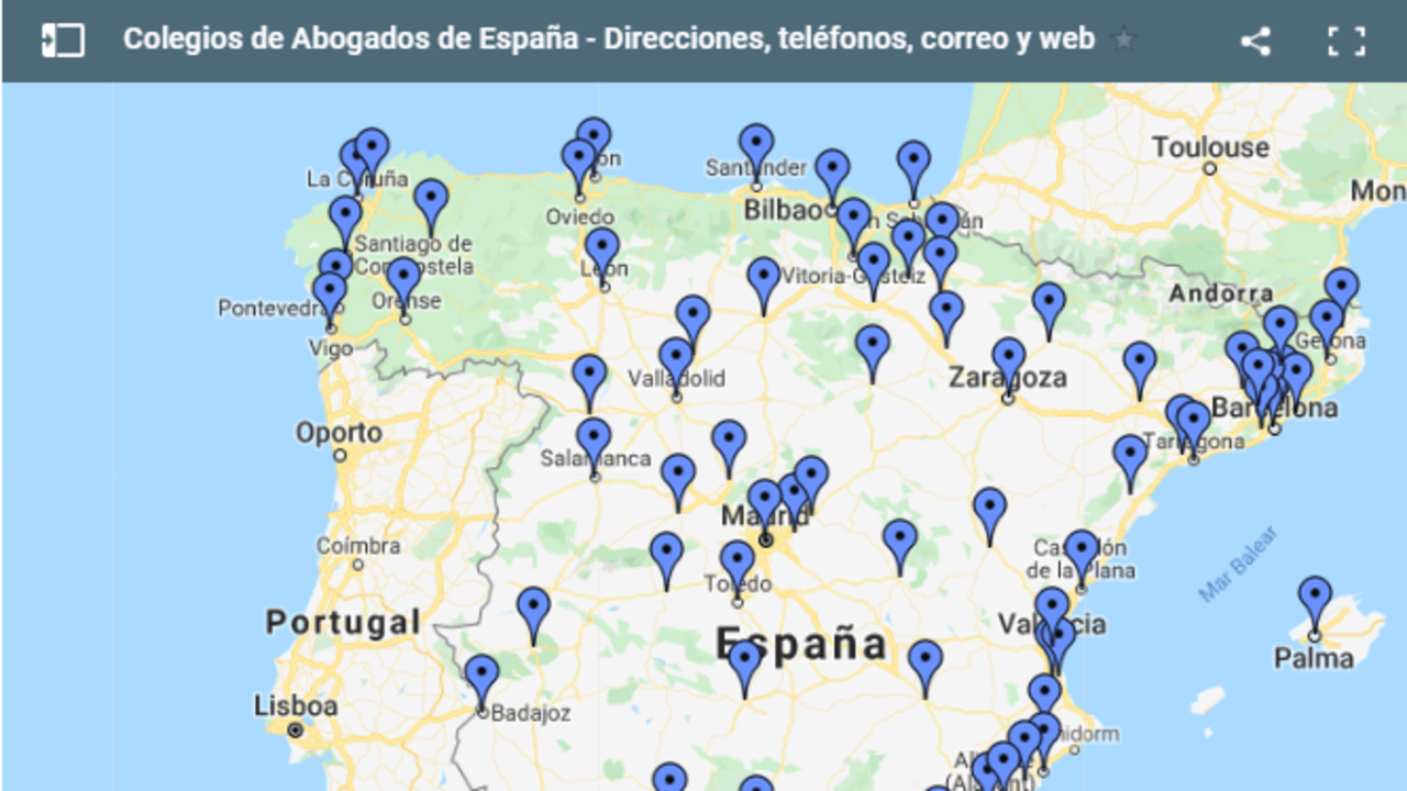 Mapa de Colegios de Abogados en España